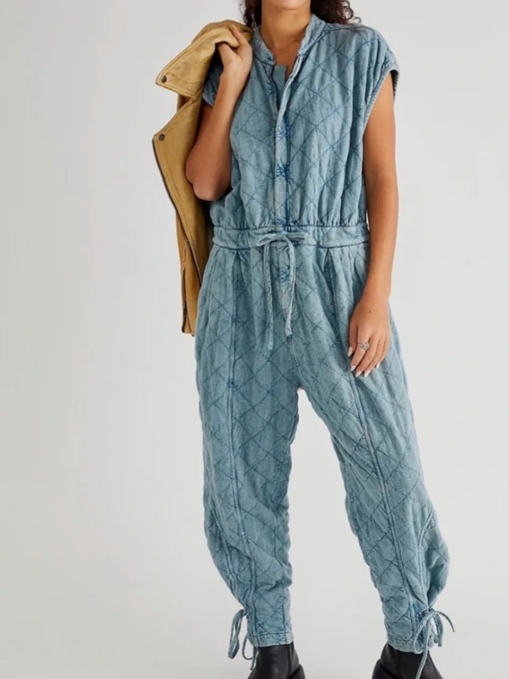 NWT Free People  Blue Quilted Utility Jumpsuit Large